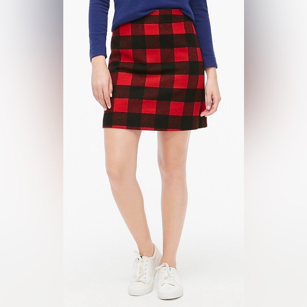 J. Crew Wool Blend A-Line Skirt Plaid Red Black Size 8 Preppy Academia Lined